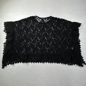 You Are Not Alone brand Women's Juniors Sheer black Floral Lace poncho Top Tunic